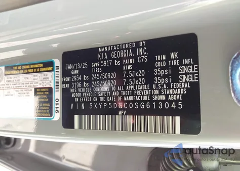 2025 Kia Telluride Sx Prestige X-Line z USA, uszkodzony, nr VIN 5XYP5DGC0SG613045